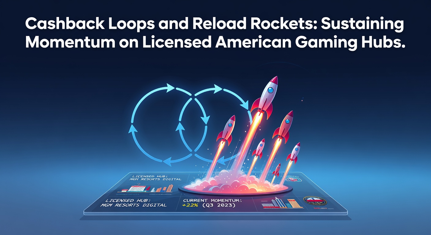 Dynamic graphic depicting a cashback loop cycle with arrows showing money flowing back to players on a US gaming platform