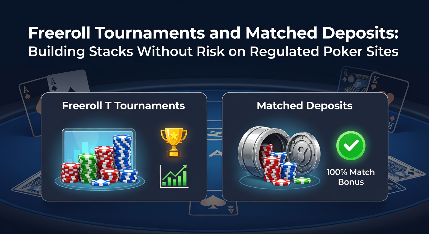 Poker players competing in a lively freeroll tournament on a regulated site, chips stacking up without entry fees