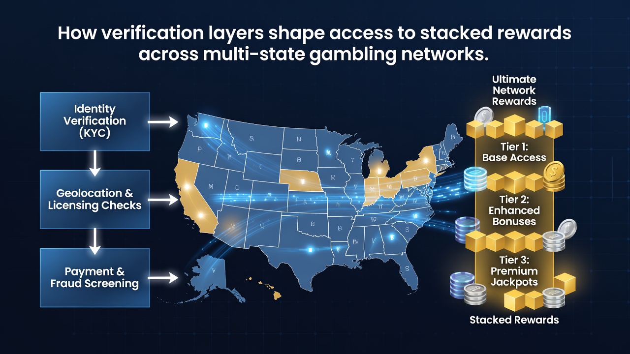 Illustration of cross-state reward stacking process with verification checkpoints
